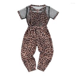Clothing Sets Infant Kids Baby Girls 3Pcs Summer Clothes Set Transparent Mesh Stars Decoration Shirt Leopard Vest Pant Fashion Outfits 1-6T