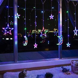 LED Strings Party Star Moon Led Curtain Garland String Light Eid Mubarak Decor Ramadan Decorations for Home Street Garland Holiday Lighting HKD230921