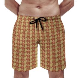 Men's Shorts Summer Board Retro Elephant Running Elephants Orange Pattern Short Pants Casual Quick Drying Beach Trunks