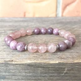 MG0913 New Design Natural Lepidolite Mala Bracelet Women's Natural Strawberry Quartz Energy Yoga Bracelet Gift For Her229d