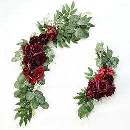 Decorative Flowers Wedding Welcome Sign Board Decor Flower Artificial Rose Garland Wall Hang Floral Arrangement Home Outdoor Lawn