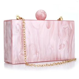 Evening Bags 2023 Fashion Marble Acrylic Handbag Vintage Women Pink Ink Printing Bag Luxury Lady Clutch Purse Bridal Party Prom