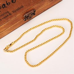 50cm 3mm Brand Ethiopian Square 24k Yellow Fine Gold GF Thick Necklaces Box Chain Dubai Arab279V