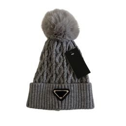 Designer Womens Winter Knitted Beanie Woollen Hat Women Chunky Knit Thick Warm faux fur pom Beanies Hats Female Bonnet Beanie Skull Caps 10 Colours