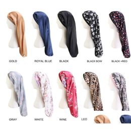 Shower Caps Long Hair Sock Cap Sleep Hat Wrap Night Care Bonnet Nightcap Women Wide Band Elastic Satin Hats Header Baggy Protect Who Dhsuh