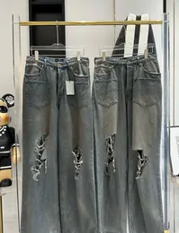 Designer Jeans Men's Jeans Ba lenciaga's summer worn-out worn-out jeans loose high street spring and summer long pants