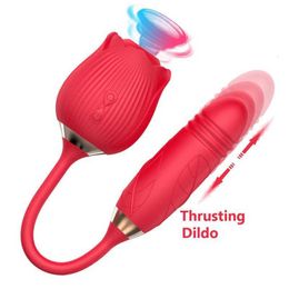 Sex Toy Massager Rose Dildo Thrusting Vibrator Nipple Sucker Oral Licking Tongue Adult Female Clitoris Stimulation Powerful for Women