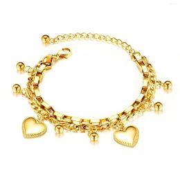 Link Bracelets Selling Multi-layer Stainless Steel Heart Bracelet For Women Titanium Round Beads Charm Jewellery