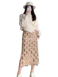 Skirts Real S In Autumn And Winter Suzhou Embroidery Sequins Gorgeous Flash Long Split Two-Wearing Half-Length Straight Skirt