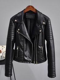 Women's Jackets FTLZZ Autumn Faux Leather Jacket Women Turndown Collar Pu Motorcycle Black Punk Coat Female Rivet Zipper Outerwear 230919