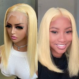 Wholesale Price Malaysian Peruvian Indian 613 Blond 100% Raw Virgin Remy Human Hair Silky Straight 13x4 Transparent Lace Frontal Wig