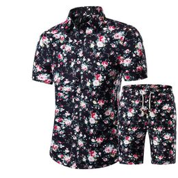 New Summer Men Shirts Shorts Set Casual Printed Hawaiian Shirt Homme Short Male Printing Dress Suit Sets Plus Size274r