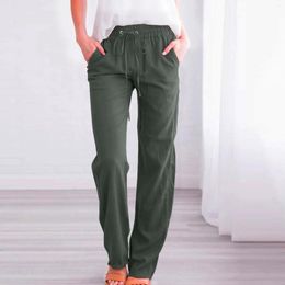 Women's Pants Casual For Women 2023 Spring Summer Office Lady Cotton Linen Pockets Solid Loose Wide Leg Long Trousers