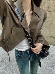 Women's Jackets Leather Jacket Women Fashion Retro PU Leather Jacket Casual Zipper Short Motorcycle Jacket for Daily Street Fashion Outwear 230919