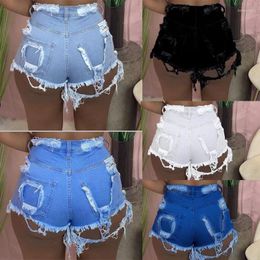 Women's Shorts Slim Tassel Ripped Hole Sexy Denim Fashion Casual Summer Cool Black High Waist Plus Size