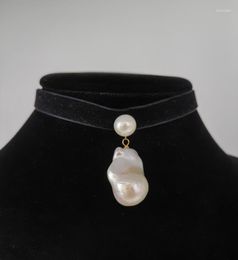 Pendant Necklaces Fashion 1 Piece Of Big Baroque Pearl Necklace With Colours Velvet Tape