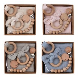 Teethers Toys Baby Bath Toy Set Wooden Rattle Infant Babyplay Cotton Comfort Towel Baby Teether Wood Ring Baby Shower Gift With Gift Box 230919