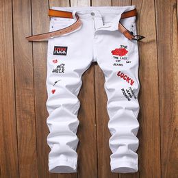 Embroidered Rose Men's Jeans Summer Slim-fit Pants Pantalones Para Hombre Vaqueros238r
