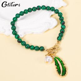 Strand GEITERI Vintage Malachite Leaf Pearls Beads Bracelets For Women Girls Green Natural Stones OT Buckle Bangles Charm Jewellery Gifts