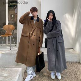 Men's Wool Blends Thicke Woolen Coat Men Warm Fashion Winter Oversized Long Woolen Coat Men Korean Loose Trench Coat Mens Jaket Overcoat S-2XL L230919