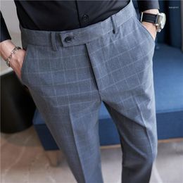 Men's Pants British Style Men Plaid Stretch Business Casual Slim Fit Trousers Male Quality Vintage Pencil Long Suit For Man