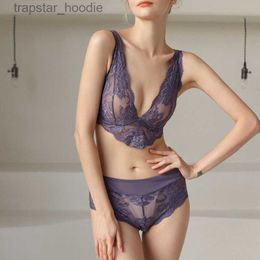 Bras Sets Bras Sets New Women Underwear Sexy Lace Push Up Bra Set Flower Embroidery Brassiere Seductive Deep V Home Purple Plus Size Lingerie Sets AA230410 L230919