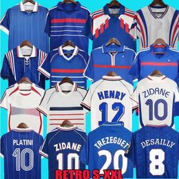 1998 França Retro Soccer Jerseys 1982 84 86 88 90 96 98 00 02 04 06 Zidane Henry Maillot de Foot Camisa de Futebol Rezeguet DesAILLY Clube Francês Clássico Vintage Jersey