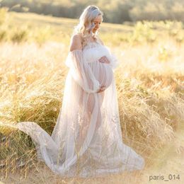 Maternity Dresses White Tulle Maternity Photography Props Dress See Through Maternity Photo Shoot Tulle Long Dress Lantern Sleeve