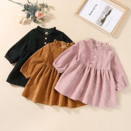 Girl Dresses Toddler Baby Corduroy Dress Infant Girls Mini Lovely Born Solid Long Sleeve Ruffled Vintage Outfits