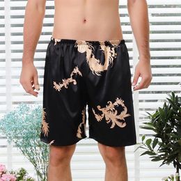 1PCS Mens Sleep Bottoms Sleepwear Men Underwear Imitation Silk Satin Shorts Fashion Print Nightwear1188b