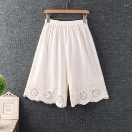 Women's Pants Summer Sweet Solid Hollow Embroidered Women Elastic Waist Casual Knee Length Z6639