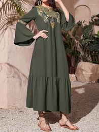 Ethnic Clothing Robe Muslim Abaya Dubai Embroidered Dress Long Sleeve Gowns Moroccan Kaftan Islam Oman V-Neck Ladies Dresses