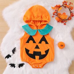 Rompers ma baby 024M Halloween born Infant Baby Girls Boys Pumpkin Face Pattern Sleeveless Jumpsuit Playsuit Costumes D05 230919