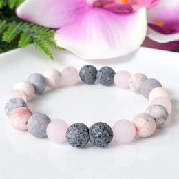 MG1107 Matted Pink Zebra Jasper Crystal Diffuser Bracelet Essential Oil Anxiety Bracelet Lava Bead Energy Bracelet Aromatherapy He248J