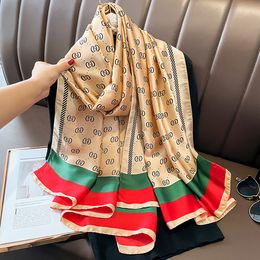 90 180cm Scarves for men women 48 colors fashion Spring Summer flora print Luxury Design Silk Ribbon Scarf Soft Stain Female