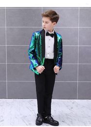 Men's Suits Graduation Prom Party Boys Gold Shiny Stage Performance Boy's Tuxedos Kid Wedding Suit Child Blazer With Pants Set 2 Piece