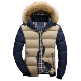 Men's Fur Faux Fur Winter Mens Jacket with Faux Fur Collar Casual Patchwork Cotton Padded Hooded Parkas Coat men jackets brand clothing M-4XL 230919