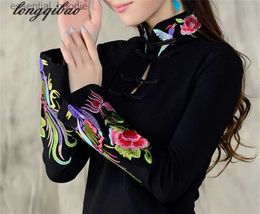 Women's Blouses Shirts Chinese wind ladies 2017 spring large size embroidery wind embroidery T - shirt feMale long - sleeved shirt TB02 L230919