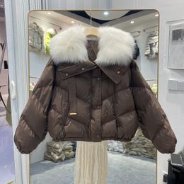 Womens Fur Faux Winter Women 90% White Duck Down Jacket with Big Real Collar Female Short Warm Puffer Coat Loose Parka 230915