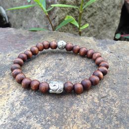 SN0408 Newest Design Jewelry Lines on wood bead bracelets Buddhist buddha head bracelet wood jewelry for man341l