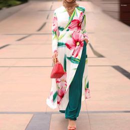 Ethnic Clothing Spring And Summer 2023 Middle East Dubai Fashion Gown Women's Simple Wide Leg Pants Muslim Lace Up Suit