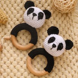 Mobiles# Baby Panda Crochet Rattle Baby Teether Toys Music Rattles for Kids Wooden Babies Gym Montessori Children's Toys Mobile Crib Gift 230919