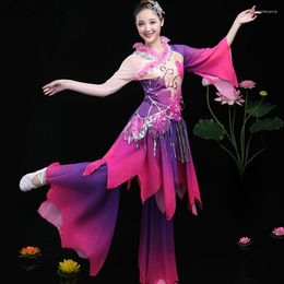 Stage Wear Chinese Folk Dance Women National Oriental Costumes Yangko Costume Colorful Silk Ribbon Dancing Q362