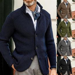 Men's Sweaters Fall Lapel Sweater Cardigan Men Knitting Pocket Winter Warm Coat Single Breasted Top