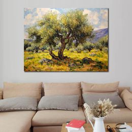 Olive Trees Bloom Landscape Oil Painting Picture Print on Canvas Poster for New House Wall Decor