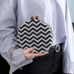 Evening Bags Straw Weaving Wallet Round Wave Ladies Clutch Wedding Party Purses And Handbags Cute Chain Women Shoulder Bag