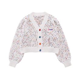 Women's Jackets YuooMuoo Chic Fashion Y2K Cardigans for Women Spring and Autumn Letters Embroidery Coloured Dots Korean Knitted Coats Sweaters 230919