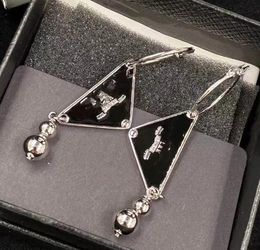 New Inverted Triangle Earrings Black and White with Letters Pink Enamel Full Diamond Men's and Women's Earrings Quality