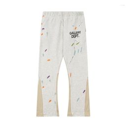 Men's Pants Hand-painted Splash-ink Flared Sweatpants Men Y2k Patchwork Drawstring Streetwear Hip Hop Baggy Micro Flare Joggers For Women's