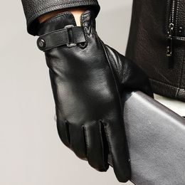 Five Fingers Gloves Genuine Sheepskin Leather Gloves for Men Winter Warm Touchscreen Texting Cashmere Lined Driving Motorcycle Gloves 230818